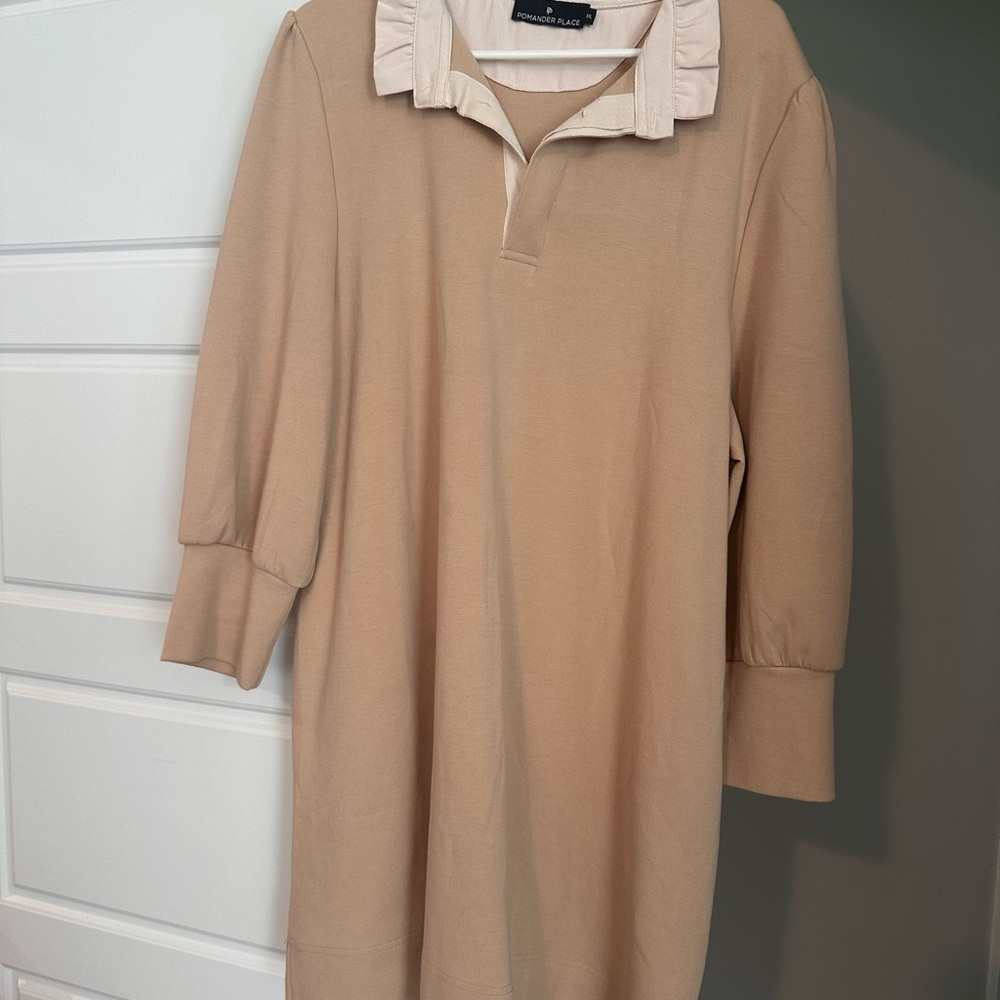 Pomander Place Beige and Cream Collared Dress